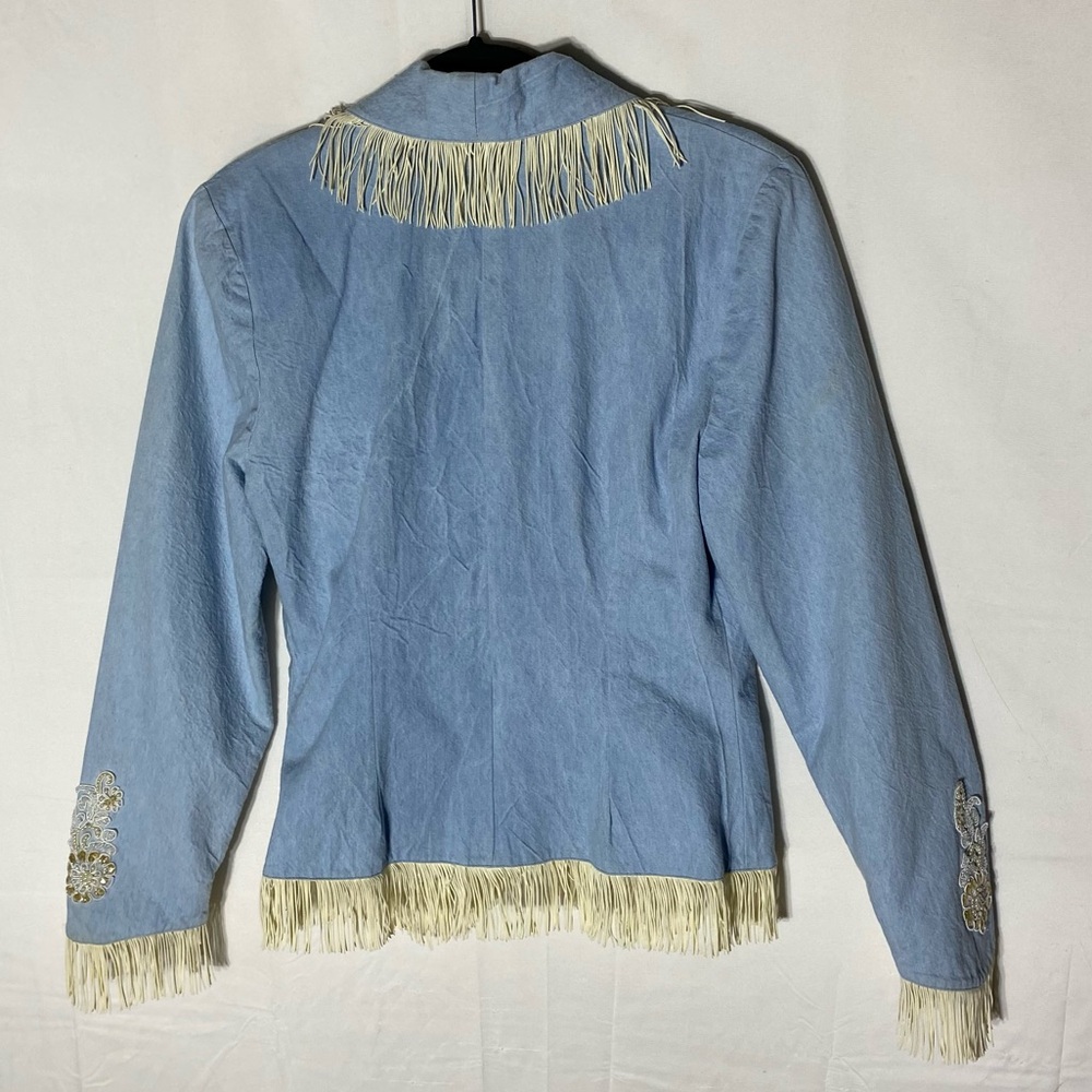Vintage Lilia Smitty Blue Western Jacket and Skirt Set With Fringe M Festival - Picture 4 of 16
